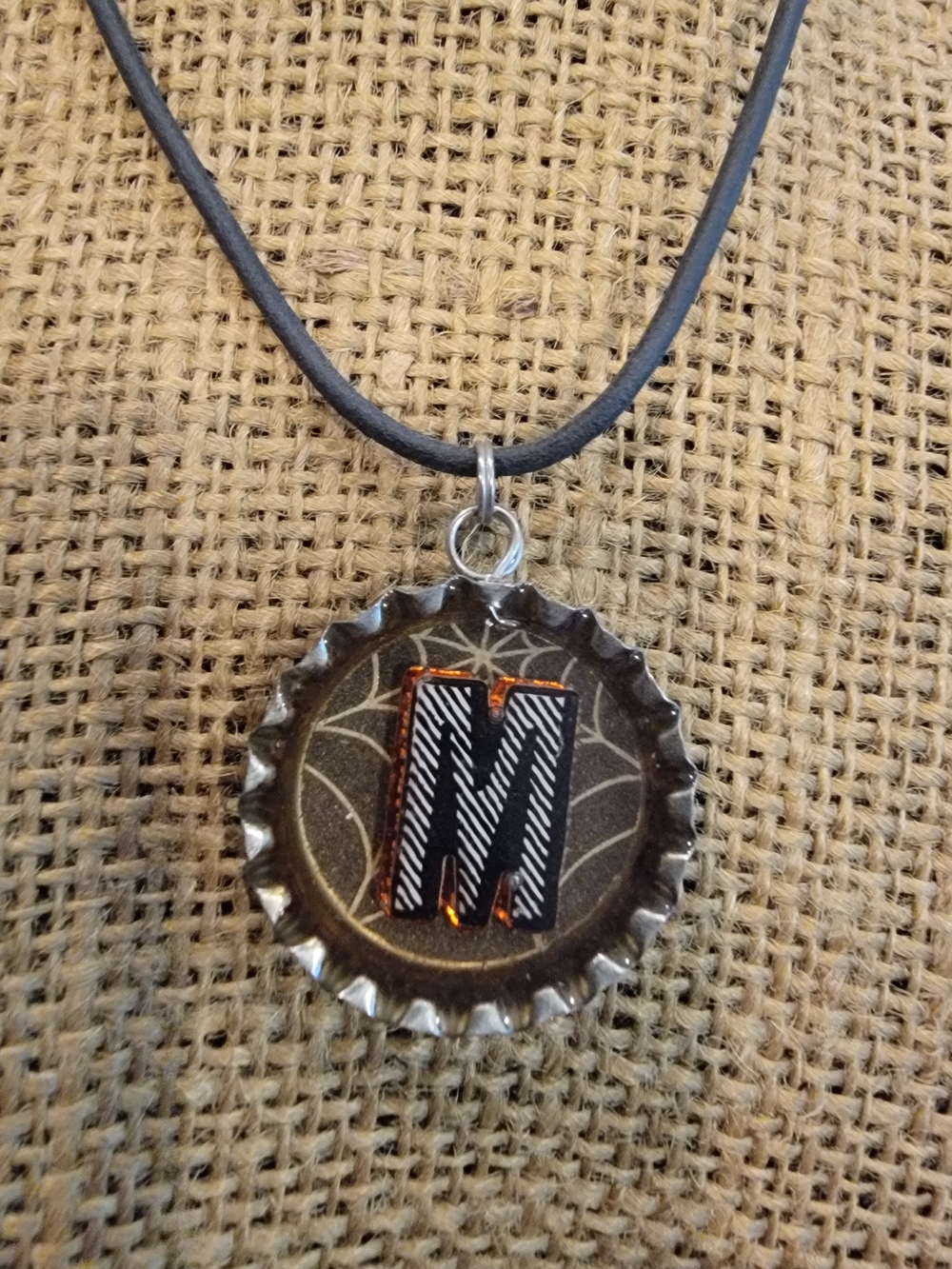 Monogram 'M' Halloween Bottle Cap Pendant Necklace